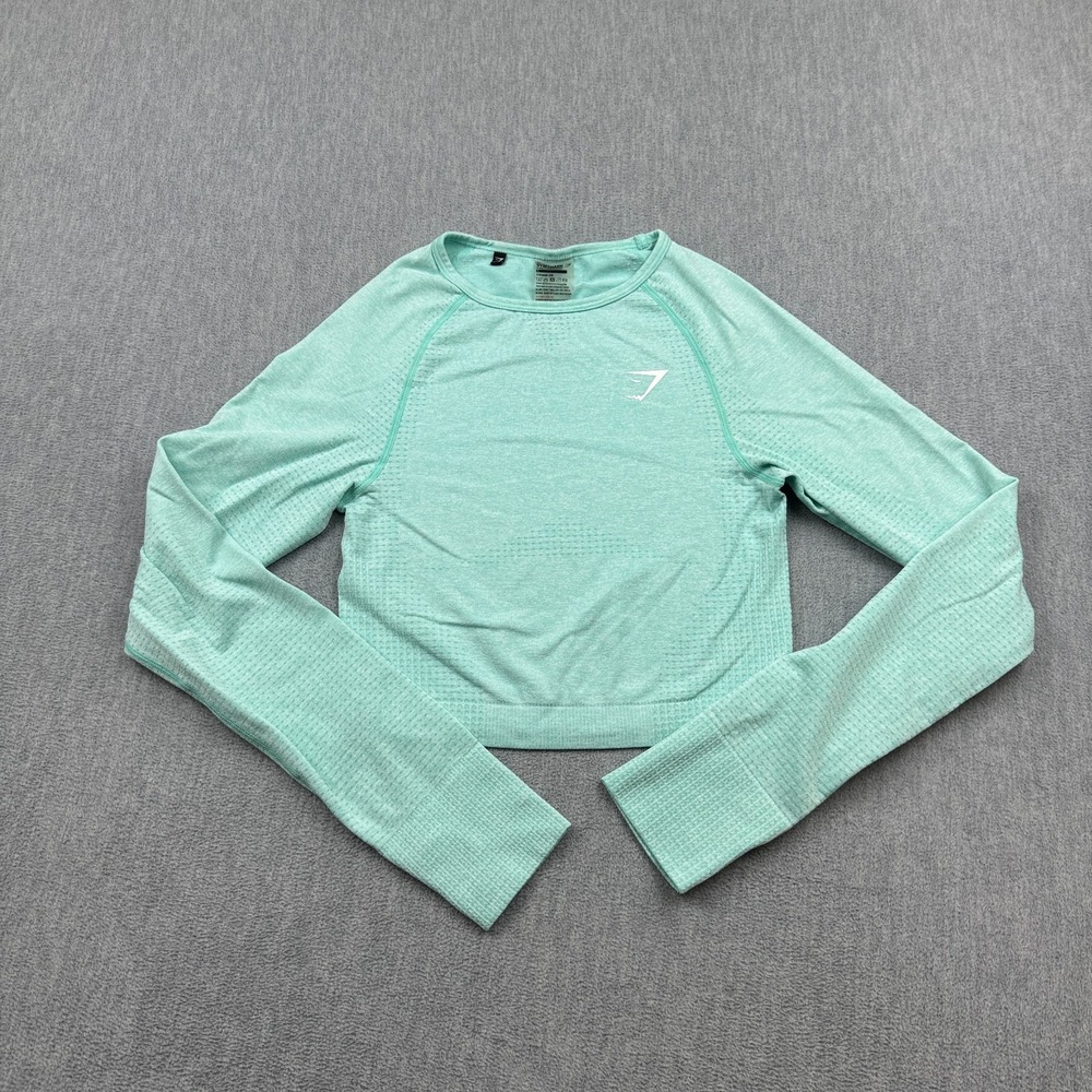 Gymshark Crop Top Womens Small Green Vital Seamless 2.0 Long Sleeve Workout Gym